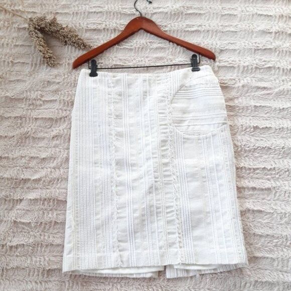 Tibi Quilted Off White Cotton Blend Fully Lined Skirt Womens Size 6 Chic - Picture 3 of 12